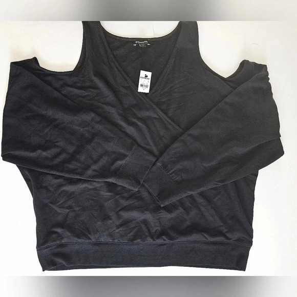 Express V-Neck Faux Wrap Open Shoulder Sweatshirt - Picture 4 of 5